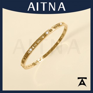 Aitna สร้อยข้อมือเหล็กไทเทเนียม ชุบไฟฟ้า แบบรูกลวง สไตล์โรมัน