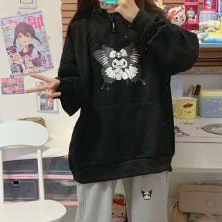 เสื้อแจ็กเก็ตกันหนาว แบบหนา ทรงหลวม ลายการ์ตูน Sanrio Kuromi แฟชั่นฤดูใบไม้ร่วง และฤดูหนาว สไตล์ญี่ปุ่น สําหรับนักเรียนหญิง [GM]