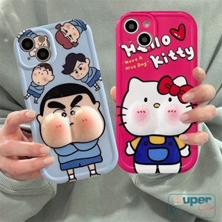 เคสโทรศัพท์มือถือ แบบนิ่ม ลายการ์ตูนชินจัง และคิตตี้ มันวาว 3D สําหรับ IPhone 13 12 11 14 Pro MAX 7 6 6s 8 Plus 11 7Plus X XS MAX SE 2020 XR