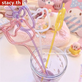 【ในการจัดส่ง】 Pet Straw Tumbler With Straw Botol Air Straw Water Bottle With Straw Reusable Straw Hello Kitty Shape Straw Colourful Drinking Tools