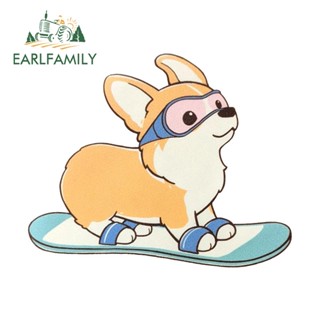 Earlfamily สติกเกอร์ไวนิล ลายการ์ตูนอนิเมะ Corgi Riding Snowboard น่ารัก ขนาด 13 ซม. x 10.5 ซม. สําหรับติดตกแต่งรถยนต์