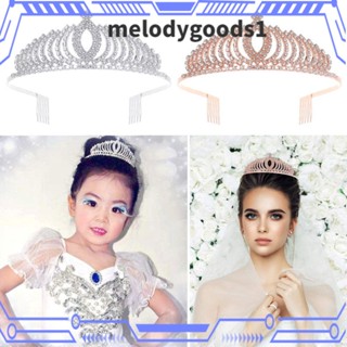 MELODYGOODS1 มงกุฎมงกุฎเจ้าหญิง ประดับเพชรเทียม พร้อมหวี เครื่องประดับผม