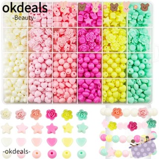 OKDEALS ลูกปัดอะคริลิค รูปดอกกุหลาบ สีแคนดี้ สําหรับทําสร้อยคอ 732 ชิ้น