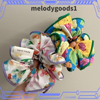 Melodygoods1 ยางรัดผม ขนาดใหญ่ พิมพ์ลายดอกไม้น่ารัก หลากสี สําหรับผู้หญิง