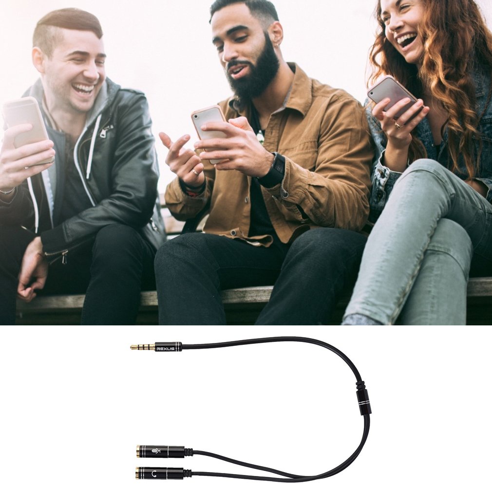 3.5mmMIC Headphone Mic Audio Splitter Gold-Plated Aux Extension Adapter ...