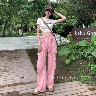 2TOYOUNG Moon กางเกงขายาว คาร์โก้ กางเกง เชือกอเมริกันคลาสิค Cargo pants 2023 NEW Trendy ins คุณภาพสูง ทันสมัย A90M086 36Z230909