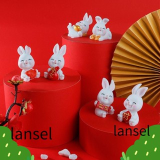 LANSEL ตุ๊กตากระต่ายเรซิ่น ขนาดเล็ก สําหรับตกแต่งบ้านตุ๊กตา 6 ชิ้น ต่อชุด