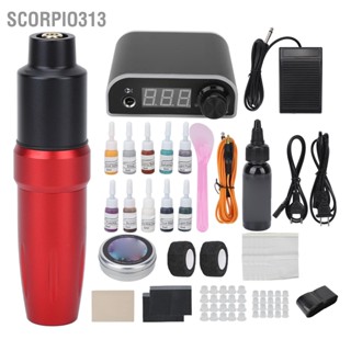 Scorpio313 ชุดปากกาเครื่องสัก Professional Wormhole Tattoo Set Power Supply Kit for Beginners 100‑240V