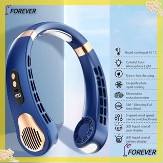 FOREVER พัดลมคล้องคอ 5 ความเร็ว หน้าจอดิจิทัล LED USB สําหรับบ้าน