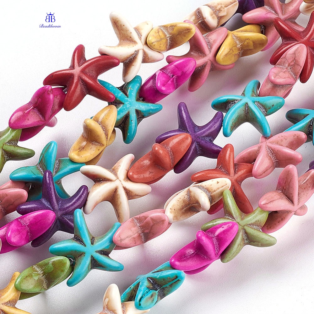 1 ~2ลูกปัดสังเคราะห ์ เส ้ นย ้ อมปลาดาว/Sea Stars สีผสม 14x14x5 มม . รู 1.5 มม . 14.76 นิ ้ ว 37.5 ซม . ประมาณ 36 ~ 38 ชิ ้ น/Strand