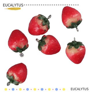 EUTUS จี้ลูกปัดเรซิ่น รูปสตรอเบอร์รี่ 3D สีแดง สําหรับทําเครื่องประดับ สร้อยคอ 20 ชิ้น