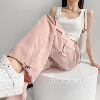 2TOYOUNG  กางเกงขายาว คาร์โก้ กางเกง เชือกอเมริกันคลาสิค Cargo pants 2023 NEW 072553 ins Beautiful Korean Style fashion A90M06D 36Z230909