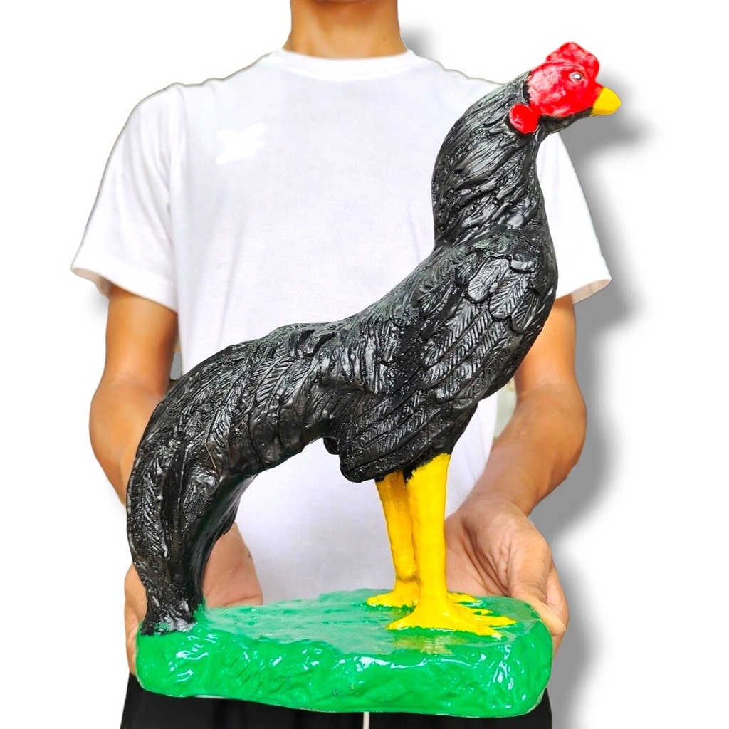 ไก่ชนแก้บน ไก่มงคลขนาดใหญ่ สูง12นิ้ว ไก่ชนมงคลสีดำ สำหรับถวายพระนเรศวรไอ้ไข่หรือถวายสิ่งศักดิ์สิทธิ์ต่างๆ