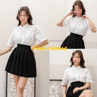 เสื้อนักศึกษาเข้ารูปแขนสามเหลี่ยมถูกระเบียบ สีขาวนวล/ขาวสว่าง