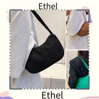 Ethel1 กระเป๋าถือ กระเป๋าสะพายไหล่ ผ้าลูกฟูก มีซิป สีพื้น สไตล์วินเทจ สําหรับสตรี