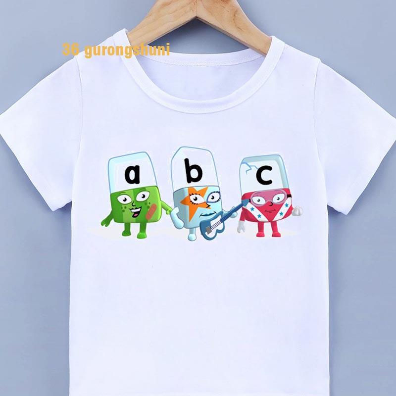 เสื้อยืดแขนสั้น พิมพ์ลายการ์ตูนกราฟฟิค ตัวเลข แฟชั่นฤดูร้อน สําหรับเด็กผู้ชาย และเด็กผู้หญิง