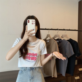 Massimo  เสื้อครอป เสื้อยืดผู้หญิง ครอป baby tee สาวเรโทร 2023 NEW Style Unique สไตล์เกาหลี Beautiful High quality A99J53M 36Z230909