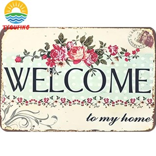 [Tyoufs.Th] แผ่นโลหะ ทรงสี่เหลี่ยมผืนผ้า Welcome สไตล์วินเทจ สําหรับตกแต่งผนังบ้าน