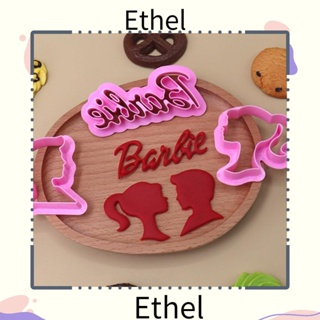 Ethel1 แม่พิมพ์ซิลิโคน รูปเจ้าหญิงบาร์บี้ สีชมพู สําหรับทําเบเกอรี่ บิสกิต 3 ชิ้น