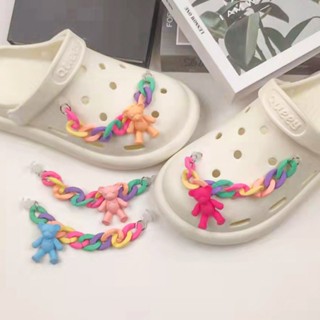 CROCS สายโซ่อะคริลิค จี้รูปหมี สีรุ้ง เครื่องประดับ สําหรับผู้หญิง