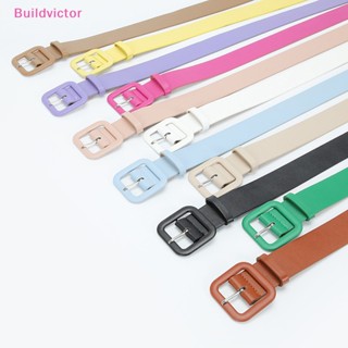 Buildvictor เข็มขัดหนังลําลอง หัวเข็มขัดสี่เหลี่ยม สีแคนดี้ แฟชั่น สําหรับชุดเดรส