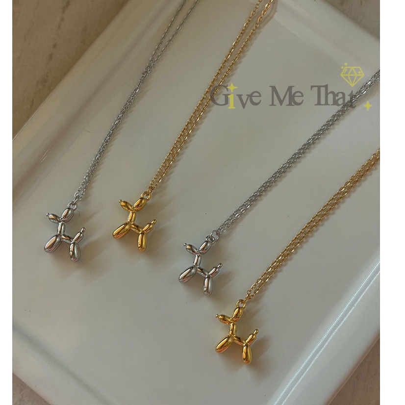 สร้อยคอสแตนเลสแท้ มินิมอล รุ่นน้องหมาเป่าลูกโป่ง Givemethat