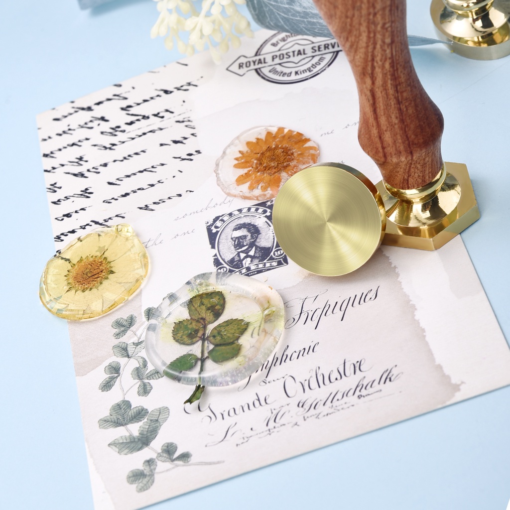 วินเทจไฟสีโลหะขี้ผึ้งตราประทับตราประทับด้ามไม้รูปแบบพืชสวมบัตรเชิญงานแต่งงานตกแต่งวันเกิด - รูปที่ 3