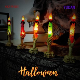 Yudan เทียน LED รูปหัวกะโหลก ไร้เปลวไฟ ใช้แบตเตอรี่ สําหรับตกแต่งปาร์ตี้ฮาโลวีน 2 แพ็ก