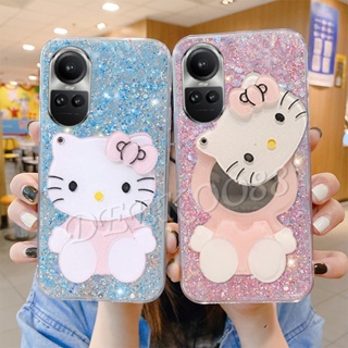 ใหม่ เคสโทรศัพท์มือถือ TPU นิ่ม ลายแมว KT ประดับเลื่อม กลิตเตอร์ วิบวับ พร้อมขาตั้งกระจก สําหรับ OPPO Reno 10 Pro Plus 10Pro 10Pro + A78 A58 4G 5G Reno10 Pro