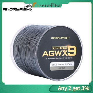 Rf ANGRYFISH Diominate X9 สายเอ็นตกปลา PE แบบถัก 500 ม. 547 หลา 15LB-100LB สีเทา 9 เส้น