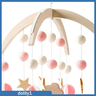 [Dolity1] โมบายกระดิ่งไม้ พร้อมลูกบอลสักหลาด สําหรับตกแต่งเปลเด็กแรกเกิด