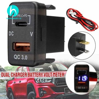 อะแดปเตอร์ซ็อกเก็ตโวลต์มิเตอร์ ที่ชาร์จ Type-C+PD QC3.0 USB คู่ สําหรับรถยนต์ Landcruiser Prado FJ Cruiser Hiace RAV4