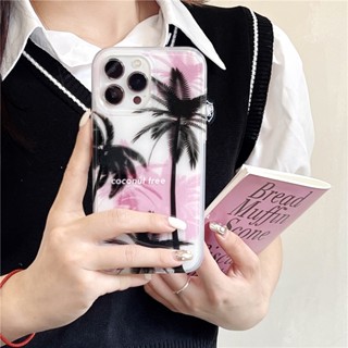 เคสโทรศัพท์มือถือ ซิลิโคน กันกระแทก ลายต้นมะพร้าว สีชมพู แฟชั่นฤดูร้อน สําหรับ Iphone 12 11 13 14 pro max 13ProMax 12 13pro 11 14pro