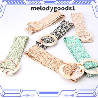 Melodygoods1 เข็มขัดฟางเรซิ่น เอวยางยืด กว้าง แต่งหัวเข็มขัด แฟชั่น สําหรับชุดเดรส เสื้อเชิ้ต