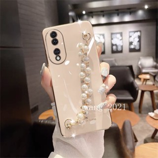 พร้อมส่ง ใหม่ เคสโทรศัพท์มือถือแบบนิ่ม ประดับมุก พลอยเทียม พร้อมสายคล้องข้อมือ สําหรับ Honor90 Honor 70 90 Lite 5G 2023 Honor 90 Lite