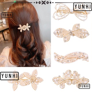 Yunhi กิ๊บติดผม รูปผีเสื้อ ประดับโบว์ และไข่มุก หลายชั้น เครื่องประดับผม แฟชั่นฤดูใบไม้ผลิ สําหรับผู้หญิง