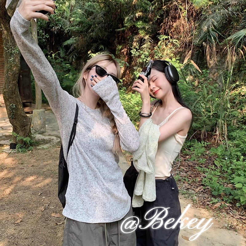 【ประเทศไทยจัดส่ง & จุด】เสื้อยืดคอกลม ป้องกันแสงแดดหลวม แขนยาวเรียบง่าย เสื้อลำลองฤดูร้อน