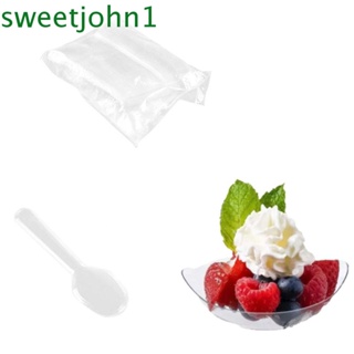 Sweetjohn ช้อนโยเกิร์ตพลาสติกใส แบบใช้แล้วทิ้ง 7.5*2 ซม. 100 ชิ้น