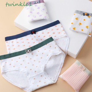 Twinkle1 กางเกงชั้นใน ผ้าฝ้าย ลายดอกไม้ ระบายอากาศ สําหรับผู้หญิง