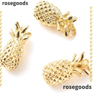 Rosegoods1 จี้สับปะรด ทองเหลือง ชุบทองแท้ 18k รูปผลไม้เขตร้อน สําหรับทําเครื่องประดับ DIY