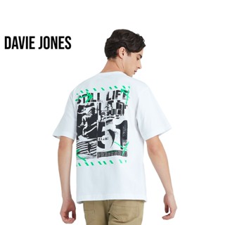  พิมพ์ลาย #ถูกสุด DAVIE JONES เสื้อยืดโอเวอร์ไซส์ พิมพ์ลาย สีขาว Graphic Print d T-Shirt in white TB0223WH