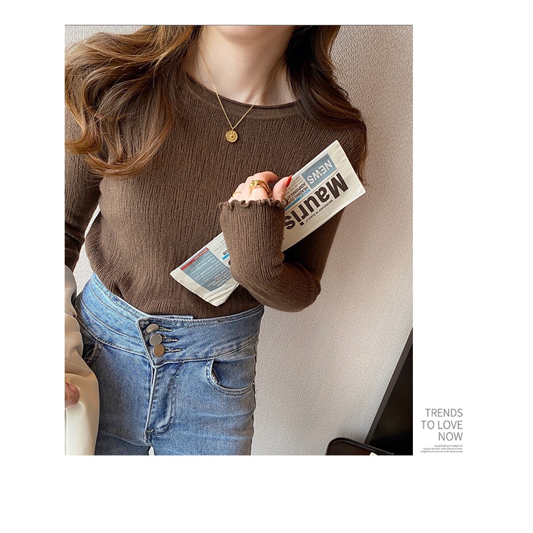 ซูซี สีทึบเรียบง่ายเสื้อถักผู้หญิงฤดูใบไม้ร่วงสลิมฟิตเสื้อแขนยาว - รูปที่ 6