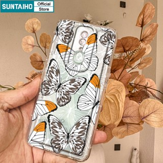 SUNTAIHO เคสโทรศัพท์มือถือแบบนิ่ม TPU ใส กันกระแทก ลายผีเสื้อ สีชมพู สําหรับ iPhone 14 xr 13 12 11 Pro Max ip 8 7 Plus X Xs Max