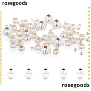 Rosegoods1 ลูกปัดสเปเซอร์ ทรงกลม ไร้รอยต่อ สีเงิน 4 มม. สําหรับสร้อยคอ