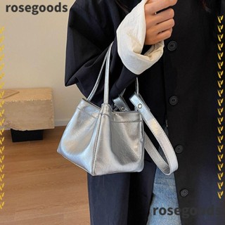 Rosegoods1 กระเป๋าสะพายไหล่ลําลอง หนัง PU ทรงบักเก็ต จุของได้เยอะ สีพื้น แฟชั่นสําหรับสตรี