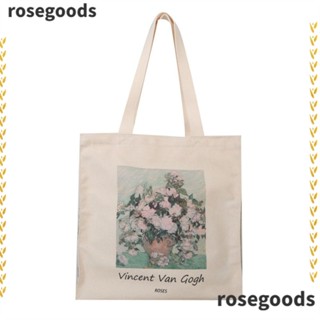 Rosegoods1 กระเป๋าสะพายไหล่ กระเป๋าถือ ผ้าแคนวาส แบบหนาพิเศษ มีซิป สําหรับใส่หนังสือ ช้อปปิ้ง นักเรียน