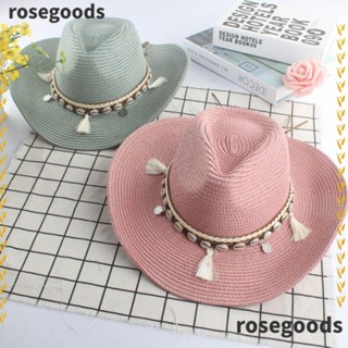 Rosegoods1 หมวกคาวบอย ฤดูร้อน เปลือกหอย กว้าง หมวกกันแดด