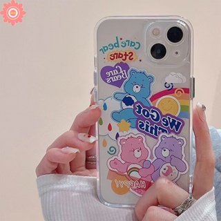 เคสโทรศัพท์มือถือแบบนิ่ม ใส กันกระแทก ลายการ์ตูนหมี Doodle สีรุ้ง สําหรับ IPhone XR X XS Max 7Plus 11 12 14 13 Pro Max 7 8 6 6s Plus SE 2020