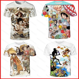 Ere1 เสื้อยืดลําลอง แขนสั้น คอกลม พิมพ์ลายอนิเมะ One Piece Luffy 3D ทรงหลวม พลัสไซซ์ สําหรับทุกเพศ