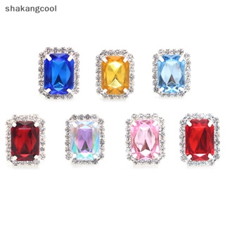 Shakangcool กระดุมโลหะอะคริลิค ทรงสี่เหลี่ยม ประดับพลอยเทียม สีเงิน สําหรับเย็บผ้า เสื้อผ้า DIY SGL